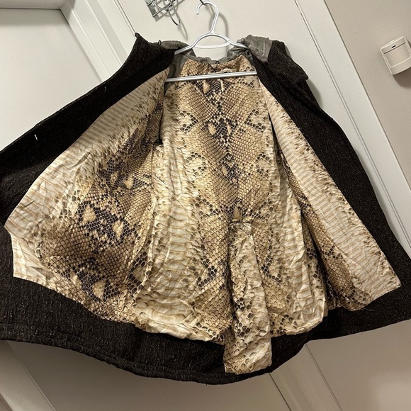 CLASS ROBERTO CAVALLI Womens Hooded Car Utility Coat Crinkled Wool Brown Gray 8 - Picture 15 of 15